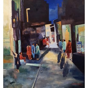 Israr Hussain, Heera Mandi, 38 x 43 Inch, Oil on Canvas, Cityscape Painting, AC-ISHN-002